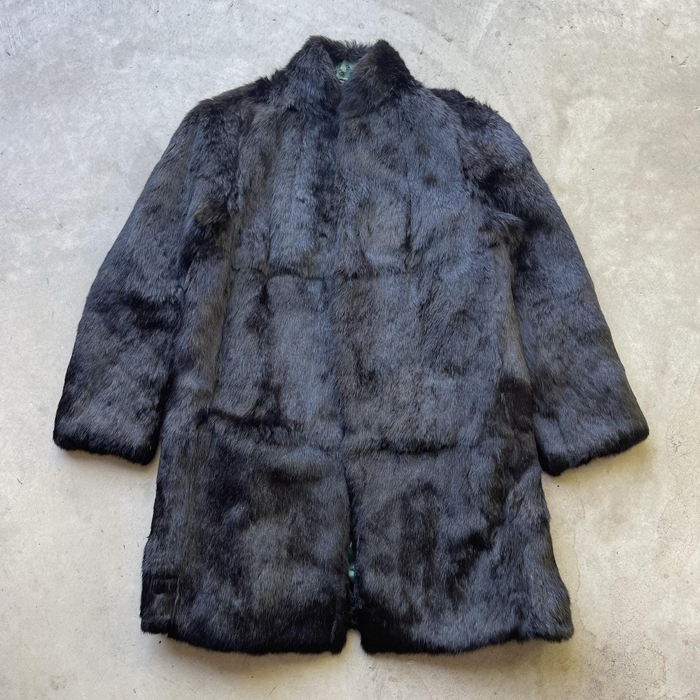 Vintage Reversible Sheared Mink Fur Coat Womens M Brown Black Silk Brocade Lined